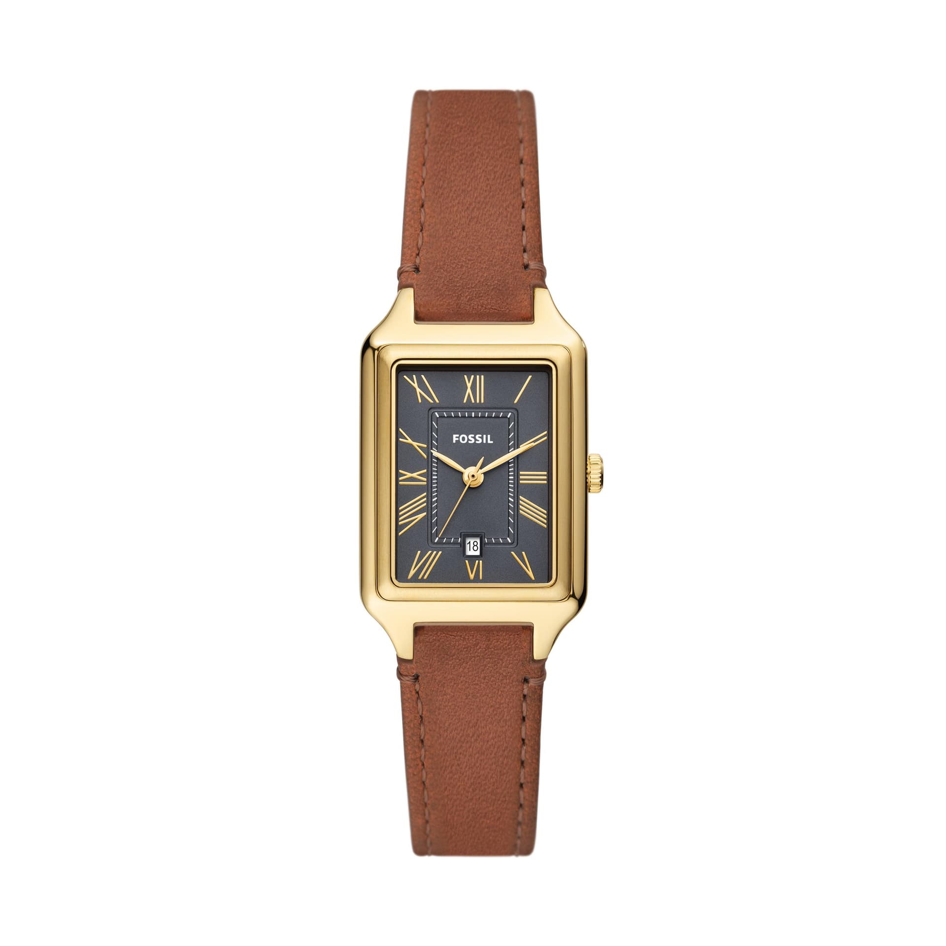 Ladies' Raquel Brown LiteHide Leather Rectangular Watch Gray Dial