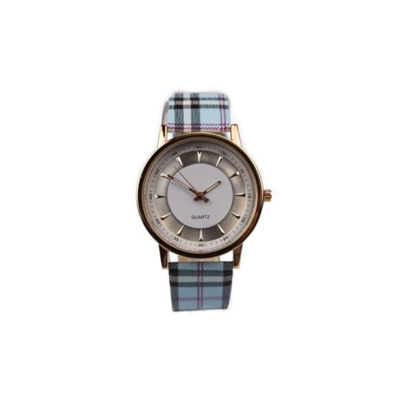 Ladies' Rose Gold Toned Quartz Watch with Blue Plaid Strap