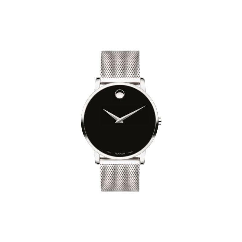 Men's Museum Classic Silver-Tone Stainless Steel Mesh Watch Black Dial