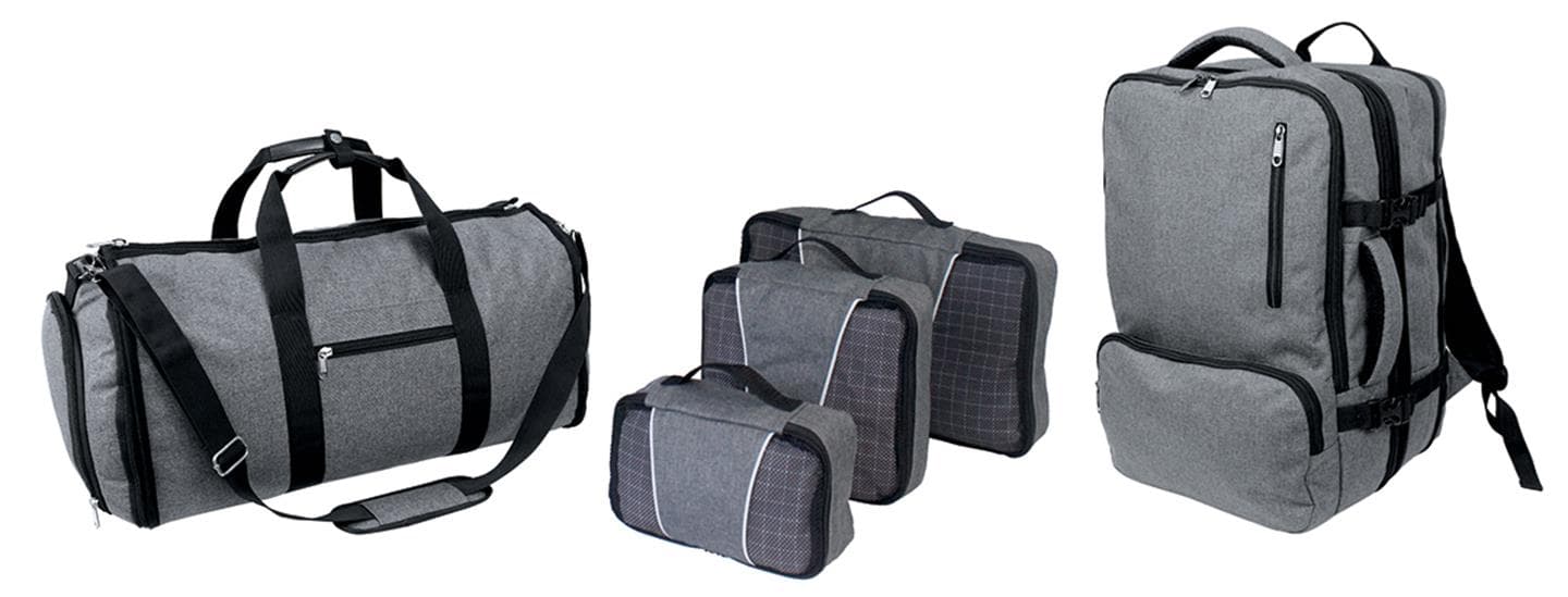 Heather Grey 5 Pc Set - Multi-functional Backpack & Convertible Duffel /Garment Bag & Packing Cube
