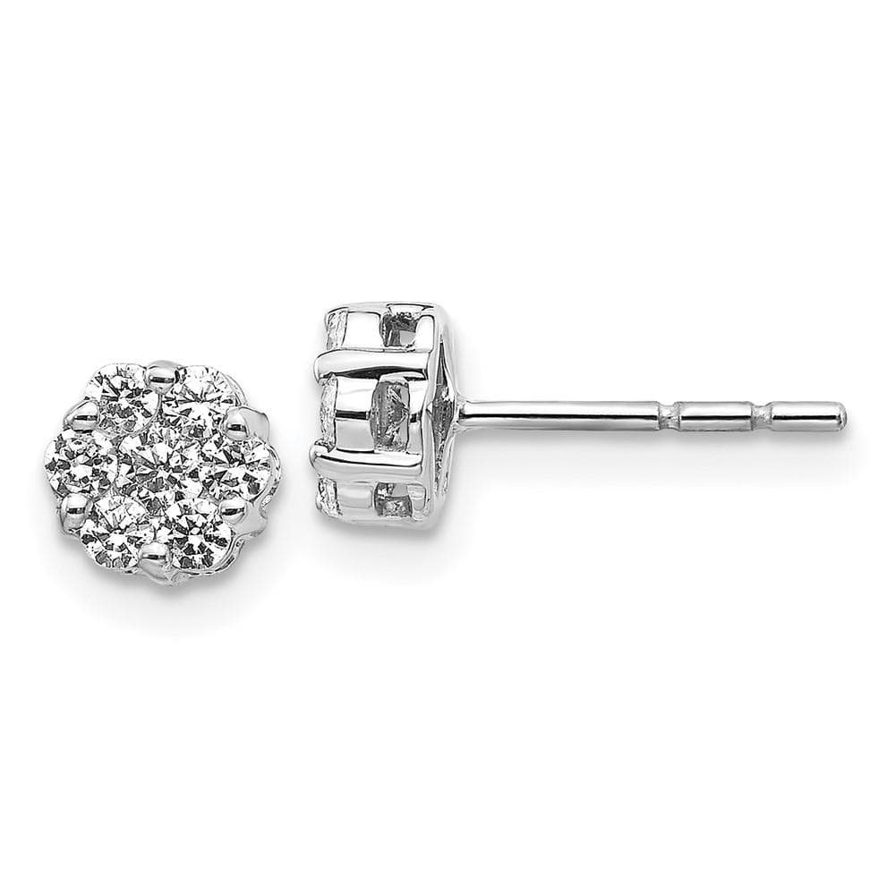 14K White Gold Lab Grown Diamond Cluster Screwback Earring, 1.2ctw