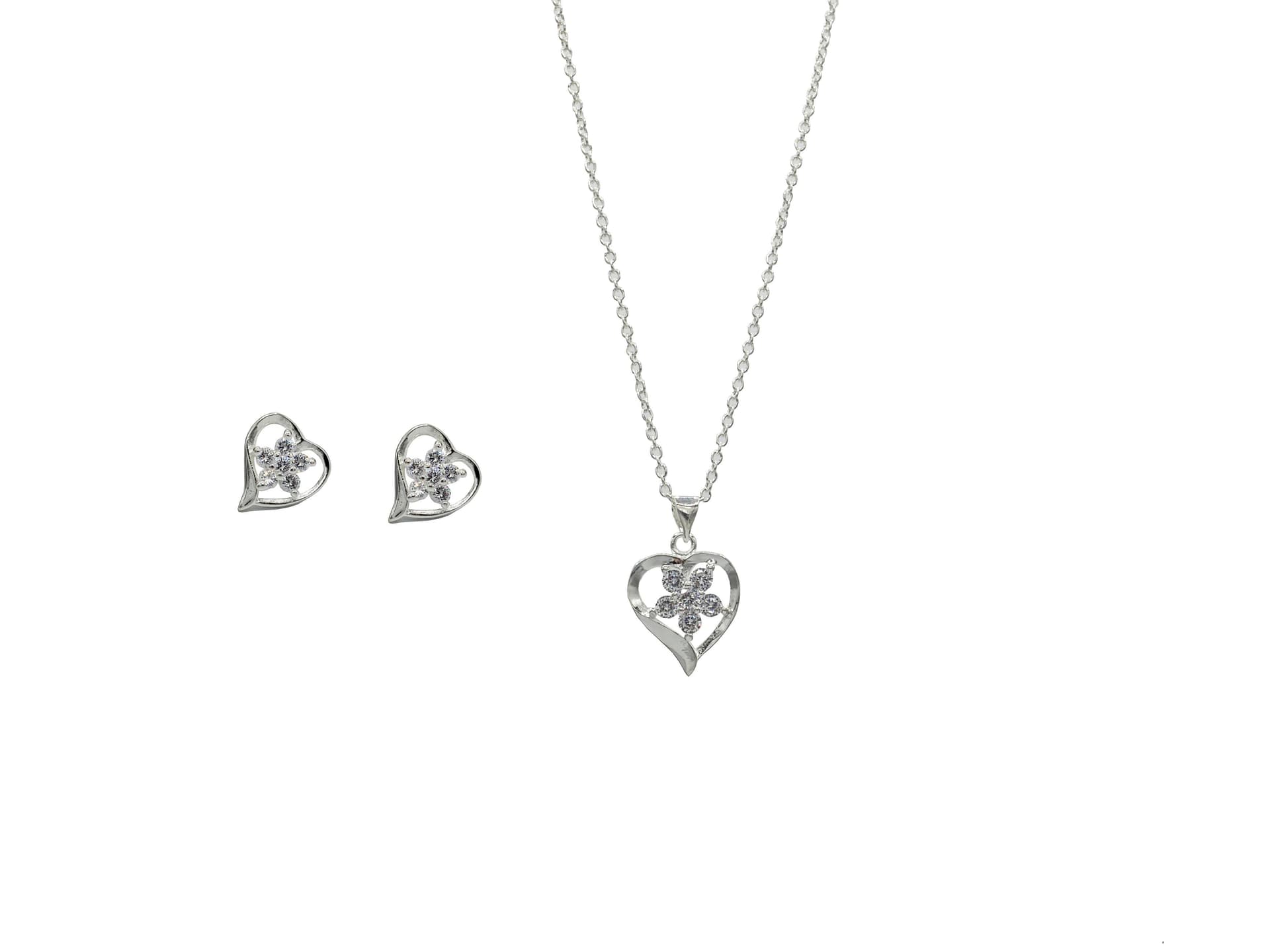 Sterling Silver CZ Star Burst Heart Jewelry Set
