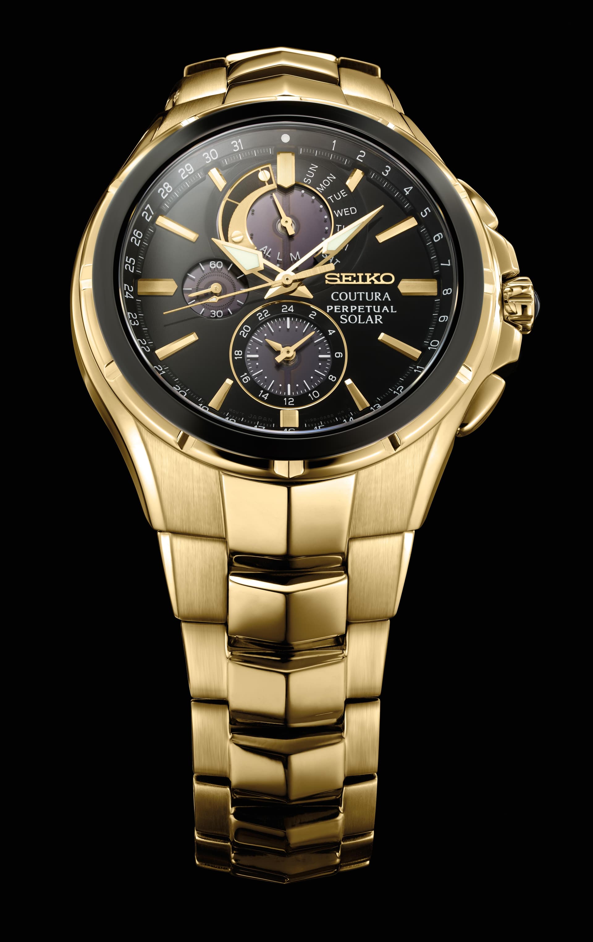 Mens Solar Perpetual Chrono Gold Case Black Dial