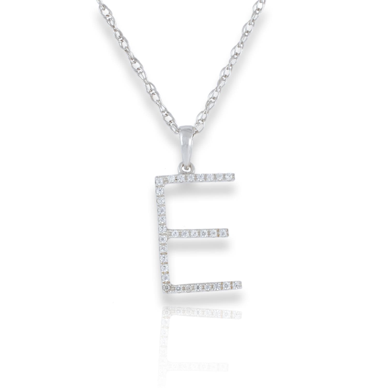 PARIKHS Diamond Initial Pendant Alphabet 'E' in 10K White Gold 0.10 ct , IJK color - I3 clarity