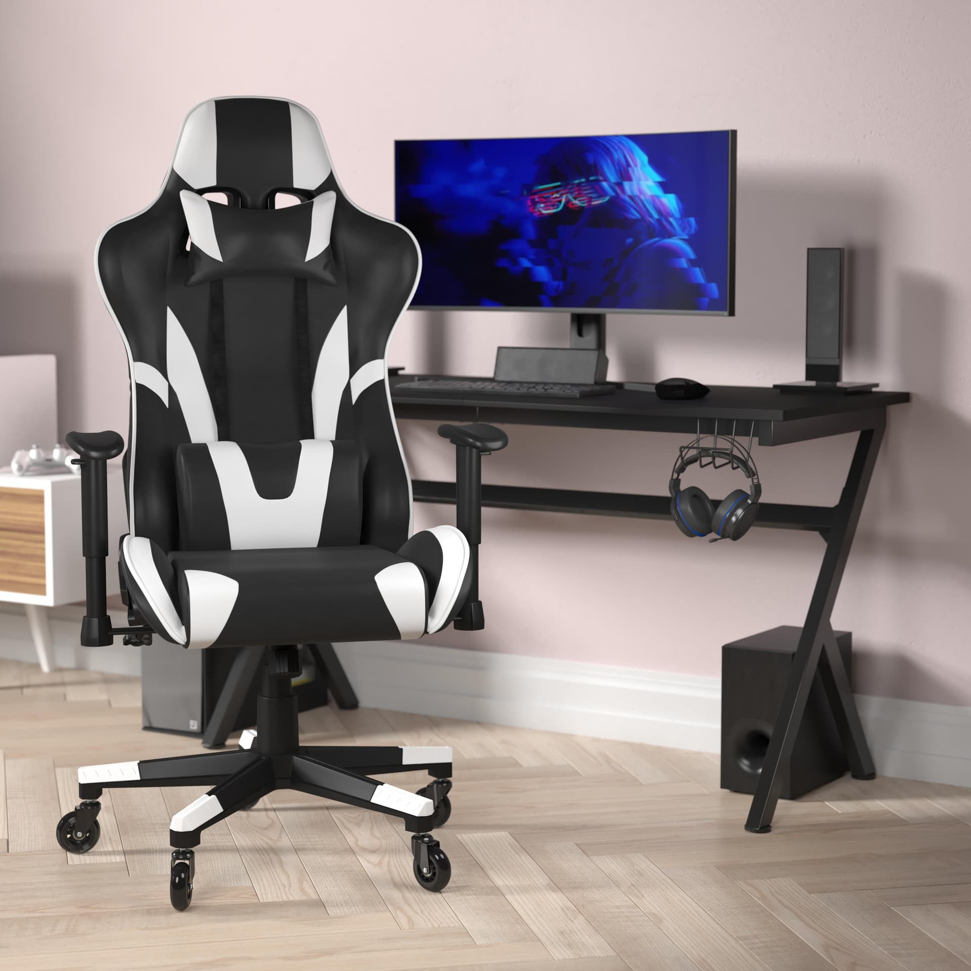 Office Gaming Chair with Roller Wheels & Reclining Back - Red LeatherSoft