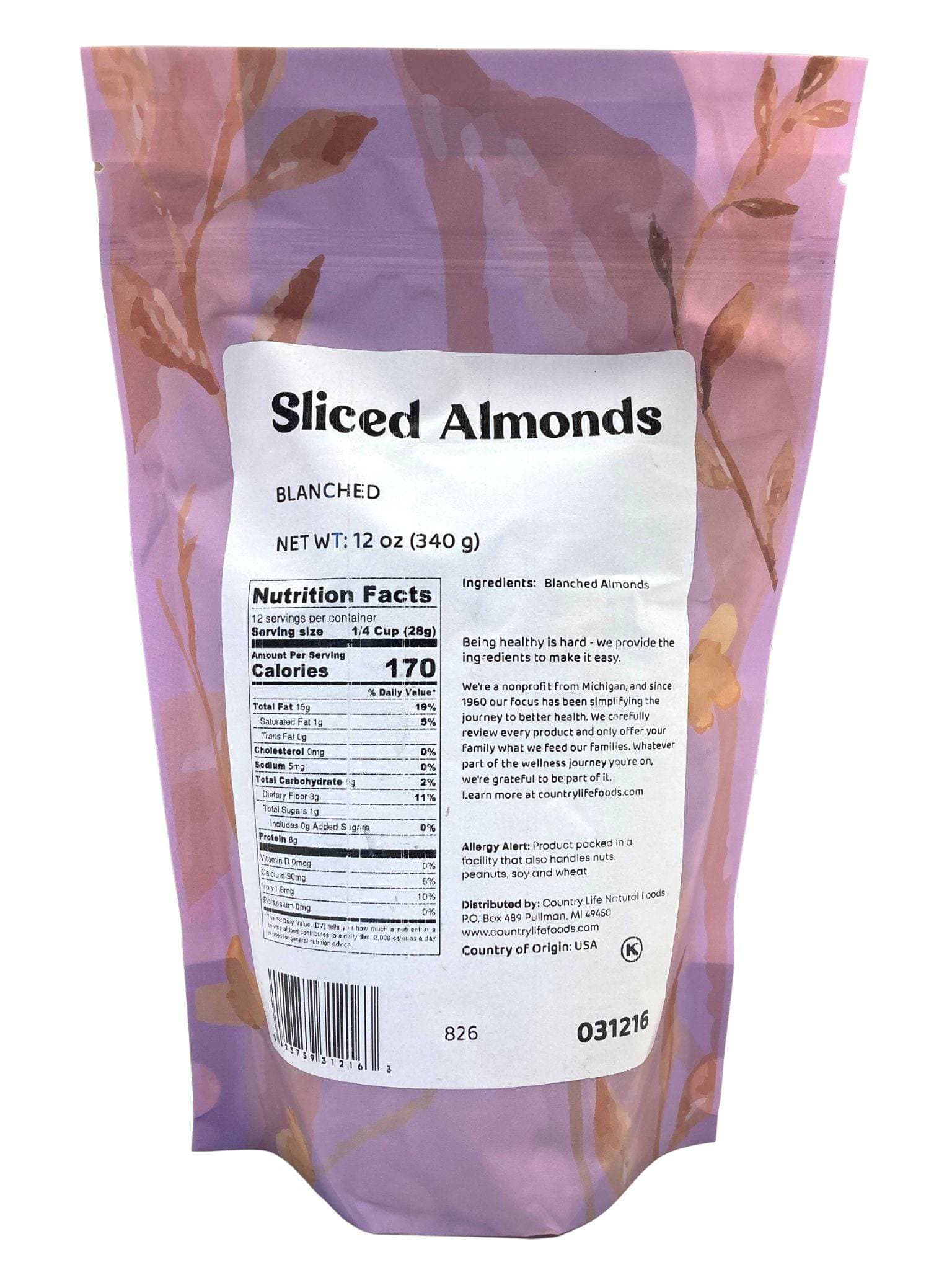 Almonds, Sliced, Blanched - Country Life Natural Foods