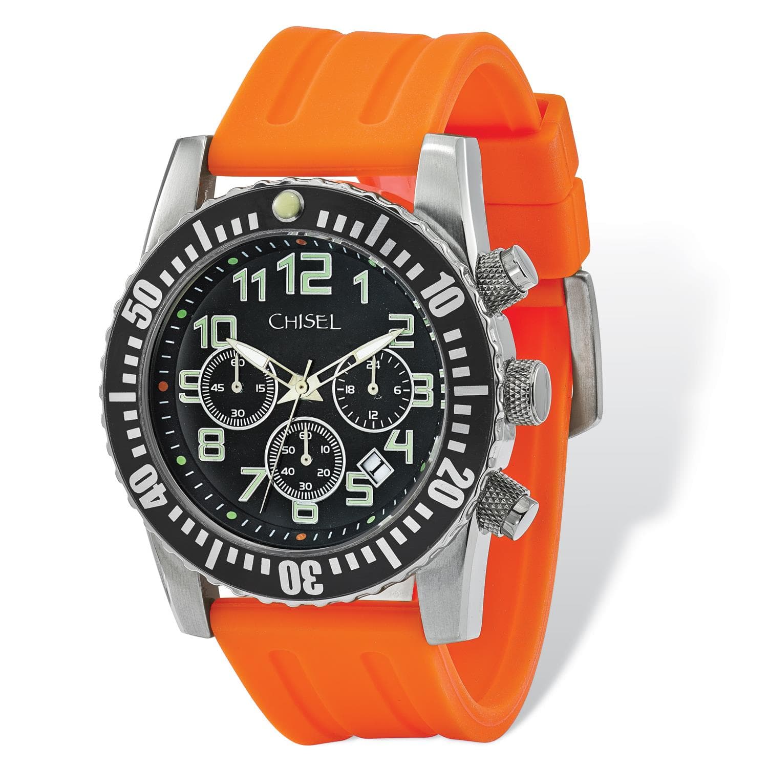 Men's Chisel Black Dial Orange Silicone Strap Chronograph 45mm Watch
