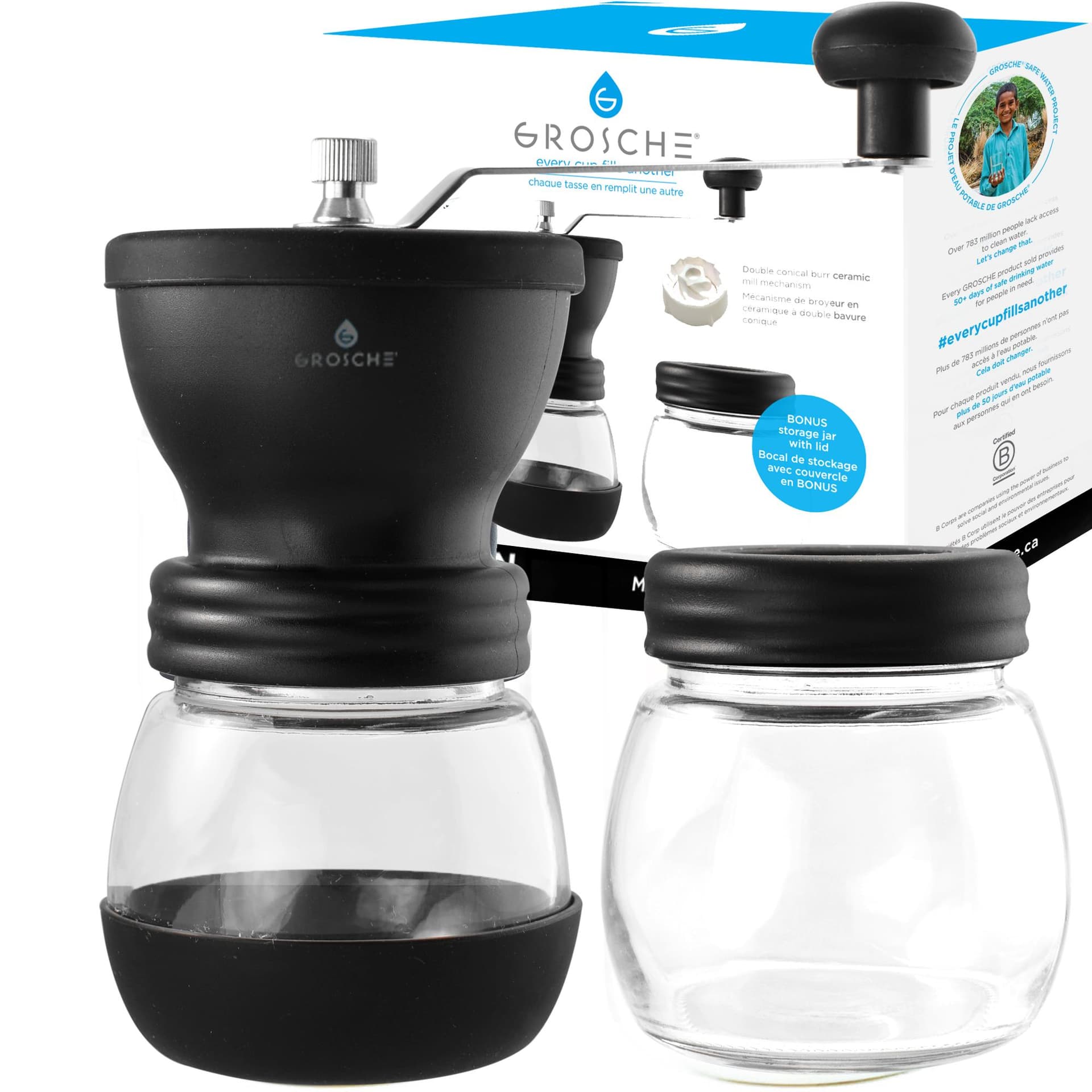 Ceramic Burr Coffee Grinder - Black, 100g Capacity