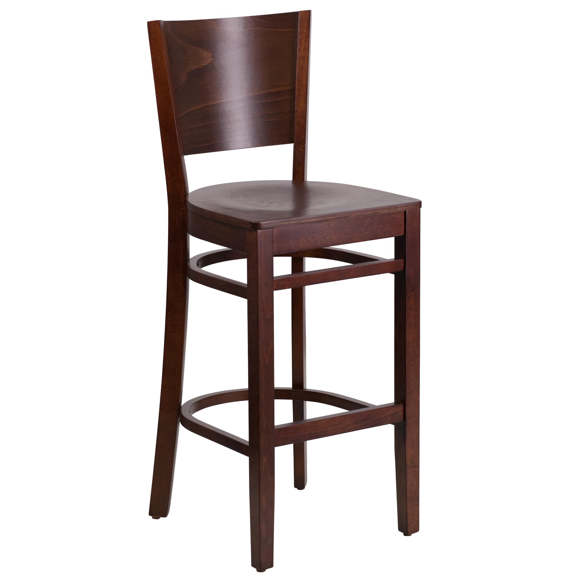 Solid Back Walnut Wood Restaurant Barstool - Hospitality Seating