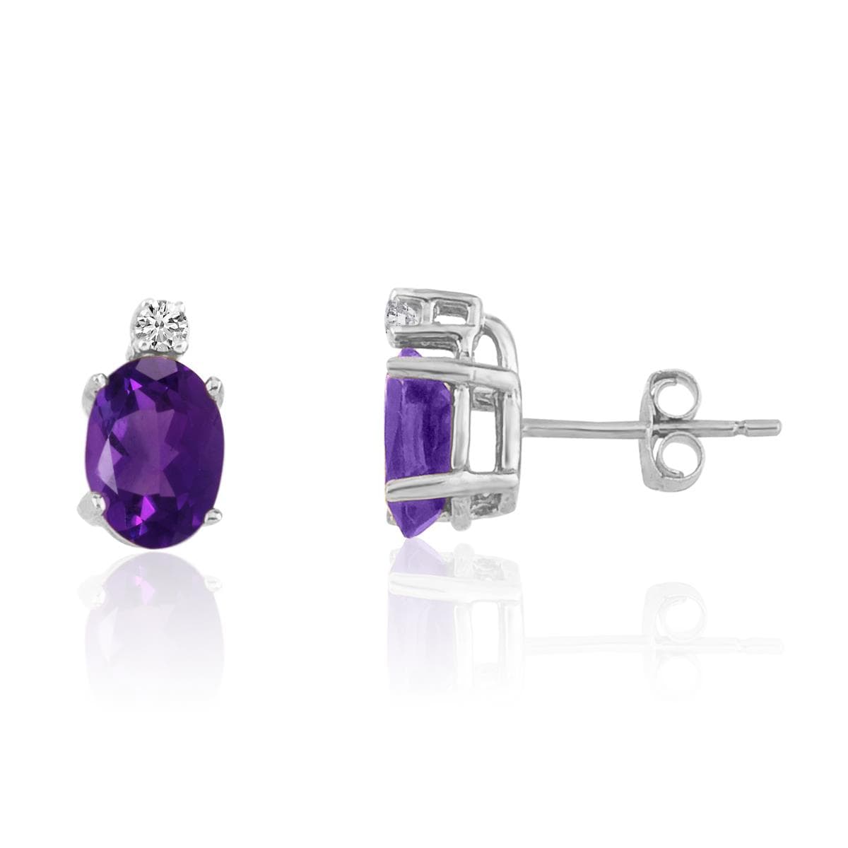 14K White Gold Oval Amethyst Earrings w/diamond accent
