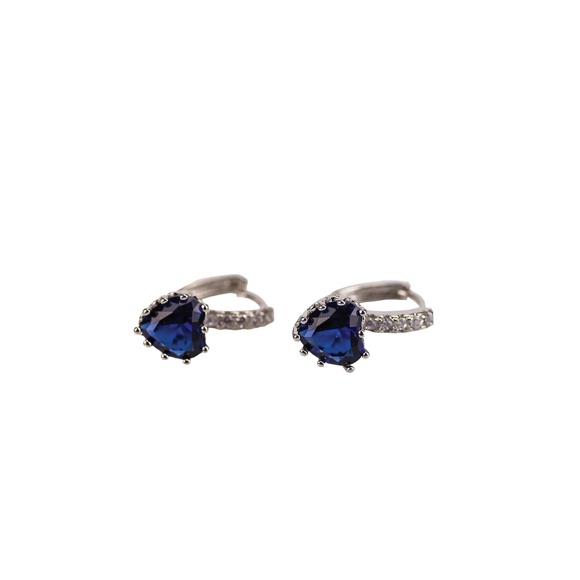 Blue Sapphire CZ Heart Shaped Earrings