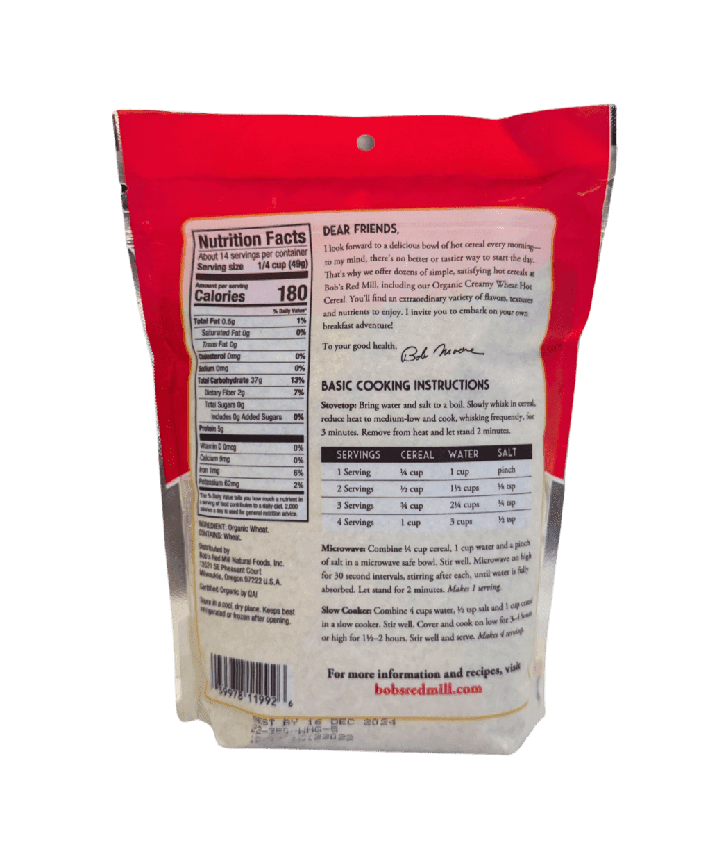 Cereal, Creamy Wheat, Organic, Hot - Country Life Natural Foods