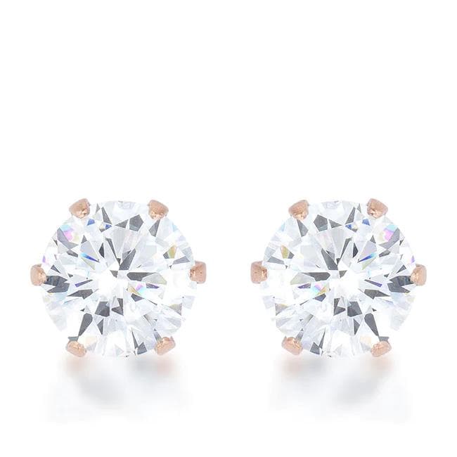 6mm Rose Gold CZ Solitaire Earrings