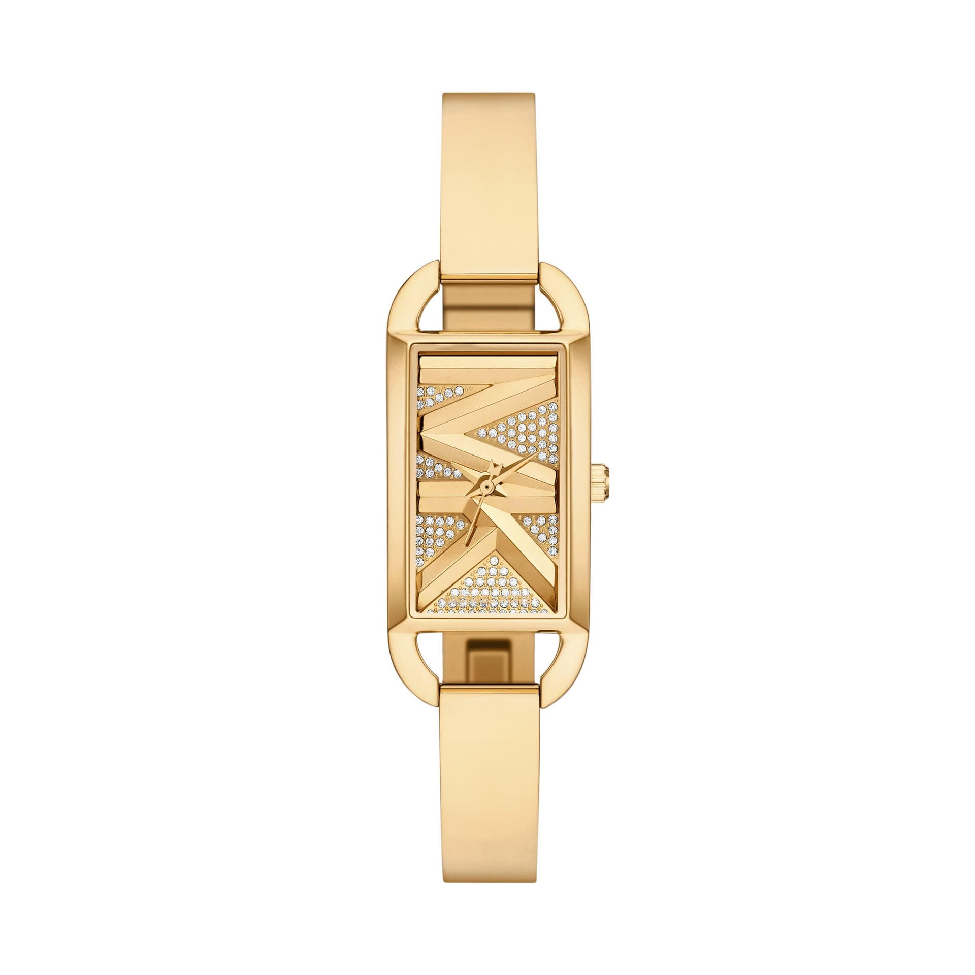 Ladies Mini Empire Pave Gold-Tone Stainless Steel Bangle Watch Logo Dial