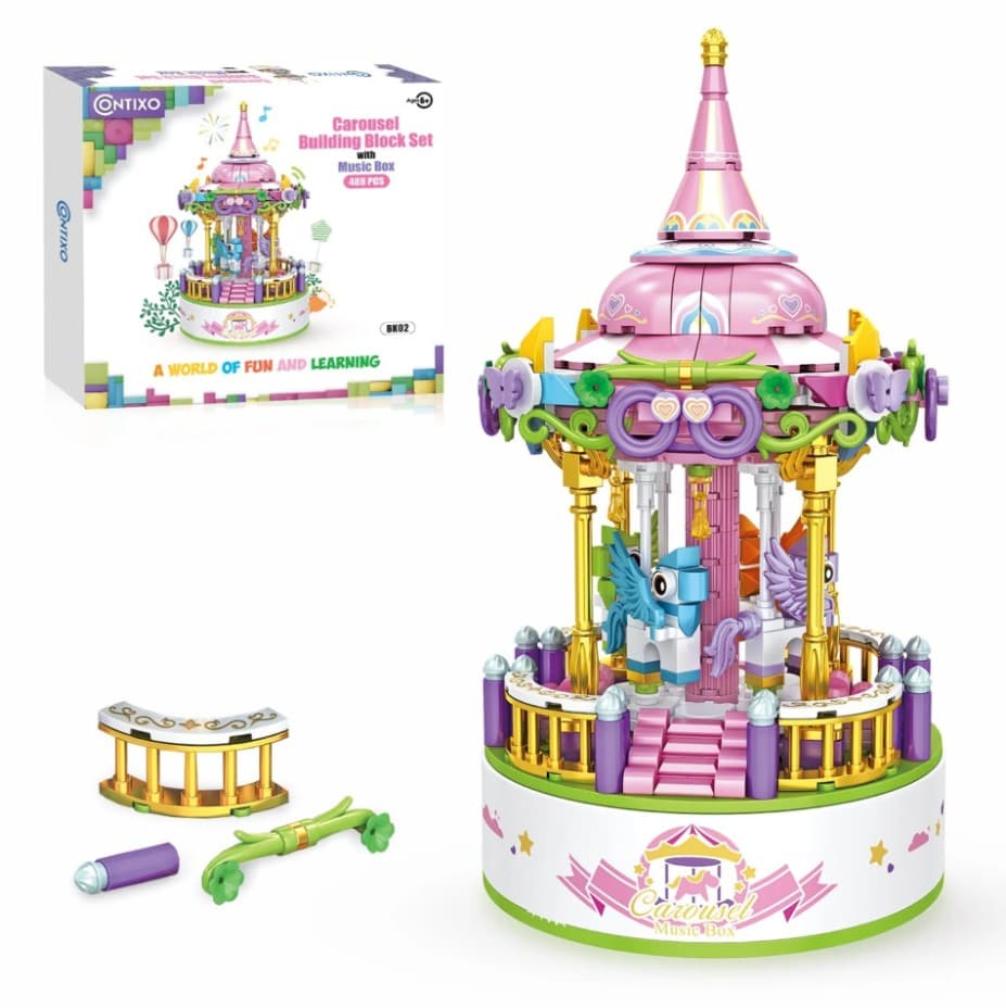 BK02 Carousel Building Block Set with Music Box - 488 PCS