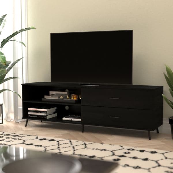 TV Stand for up to 60" TV's with Adjustable Shelf and Storage Drawers - Black