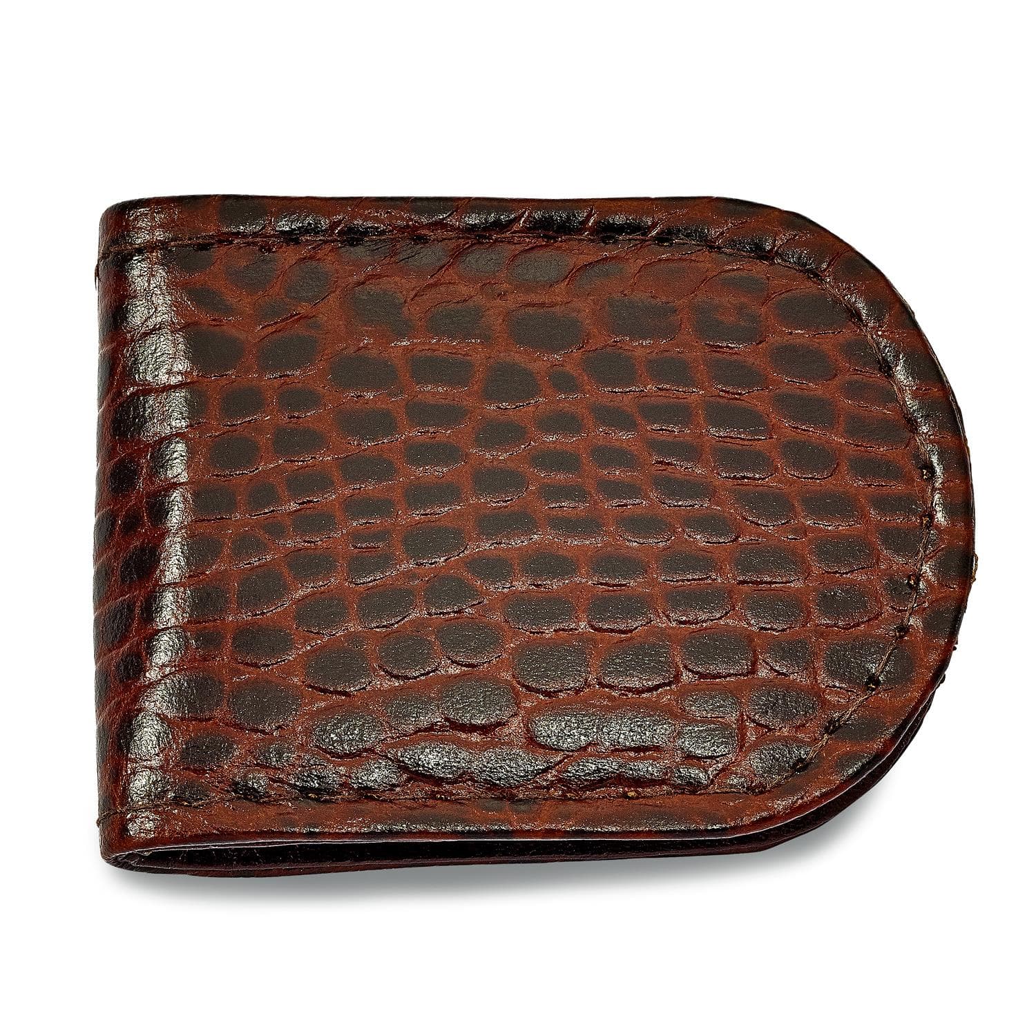 Brown Leather Crocodile Grain Money Clip