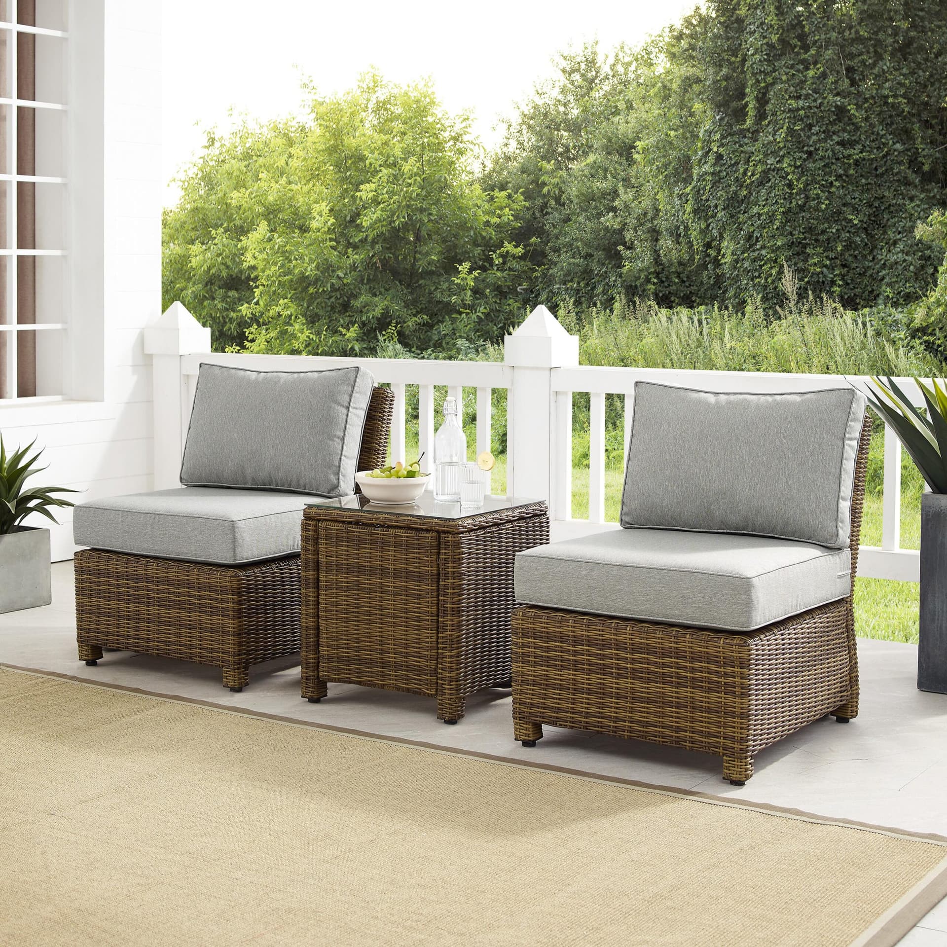 Bradenton 3Pc Armless Wicker Outdoor Chair Set