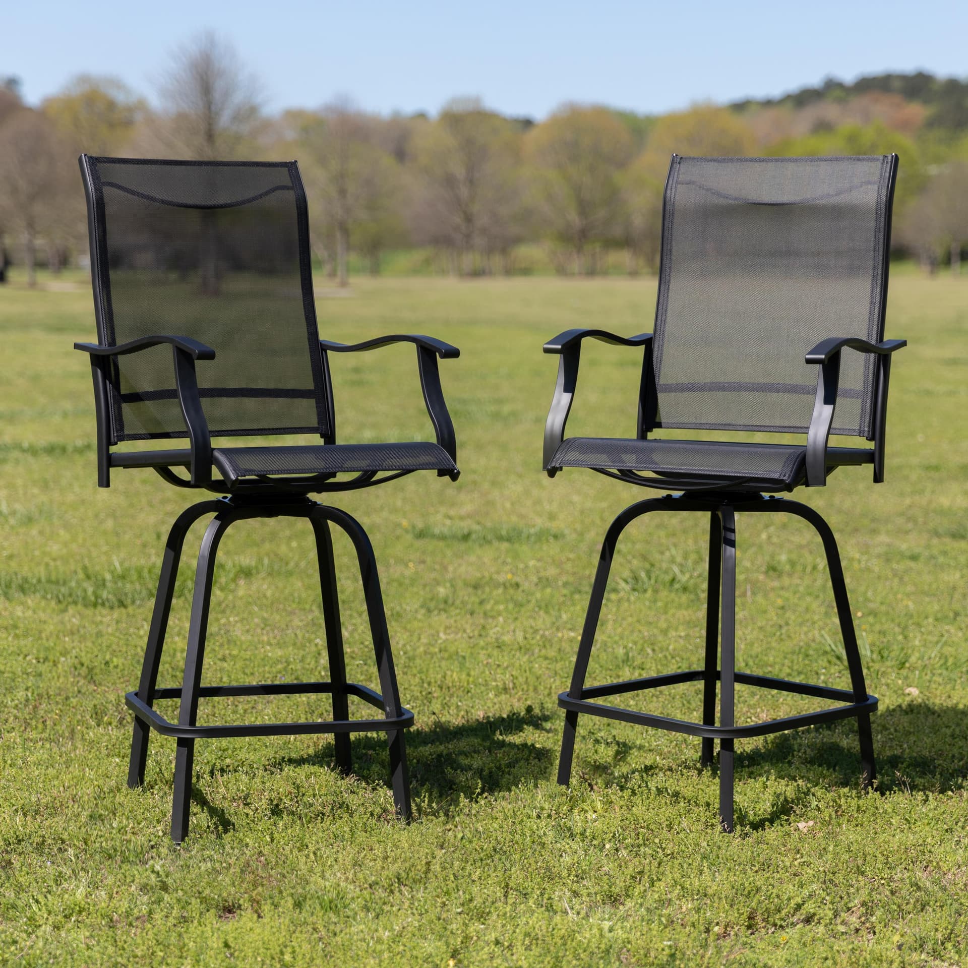 Outdoor Stool - 30 inch Patio Bar Stool / Garden Chair, Black (Set of 2)