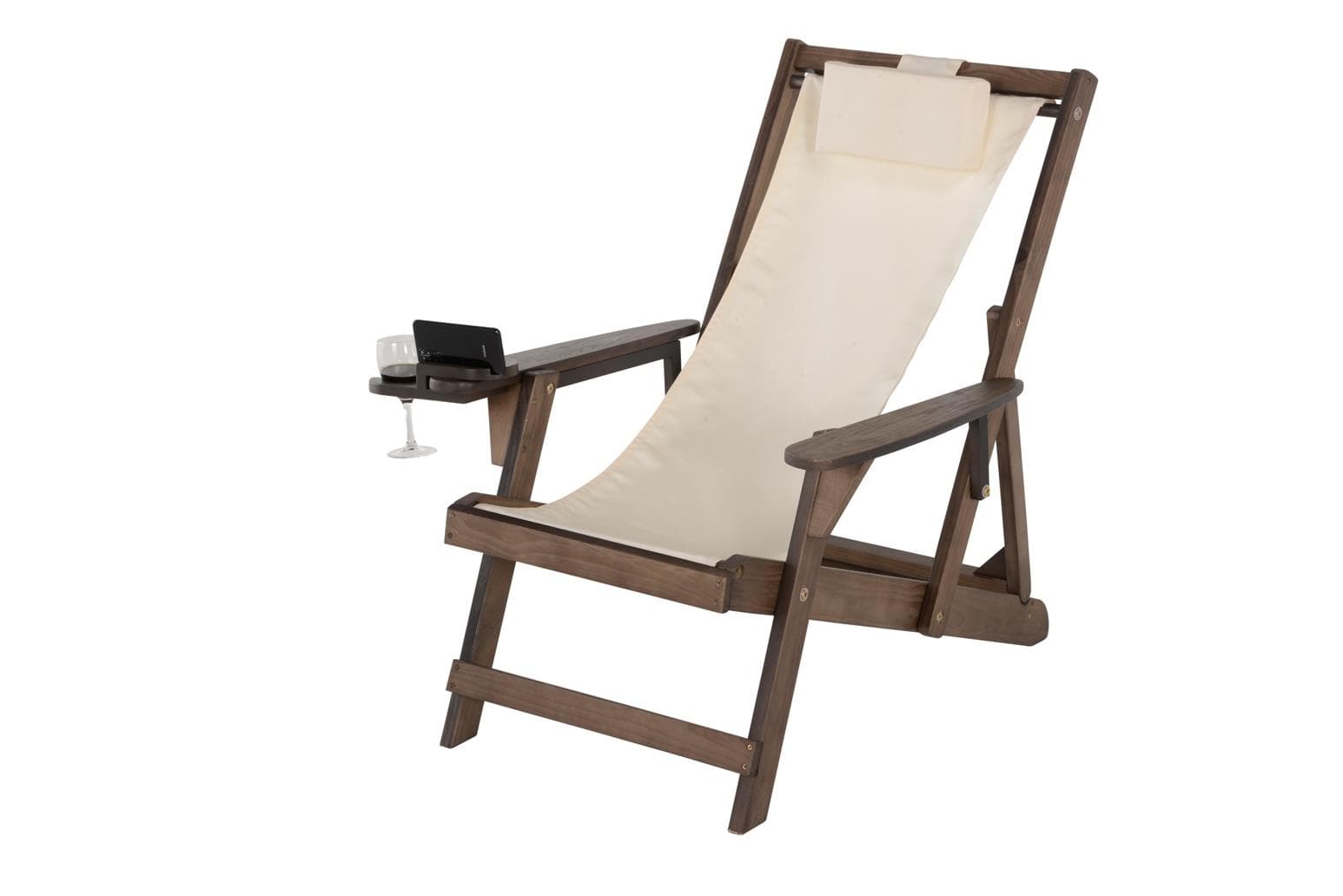 Romantic Collection - Canvas Sling Chair w/Beverage Holder - Dark Brown, Beige