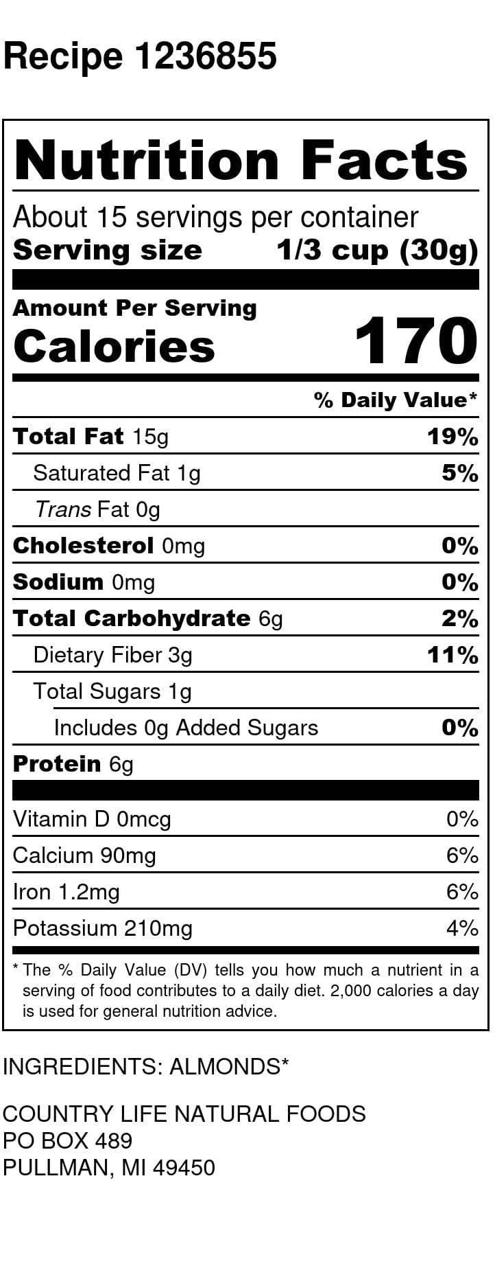 Almonds, Sliced, Organic, Natural - Country Life Natural Foods
