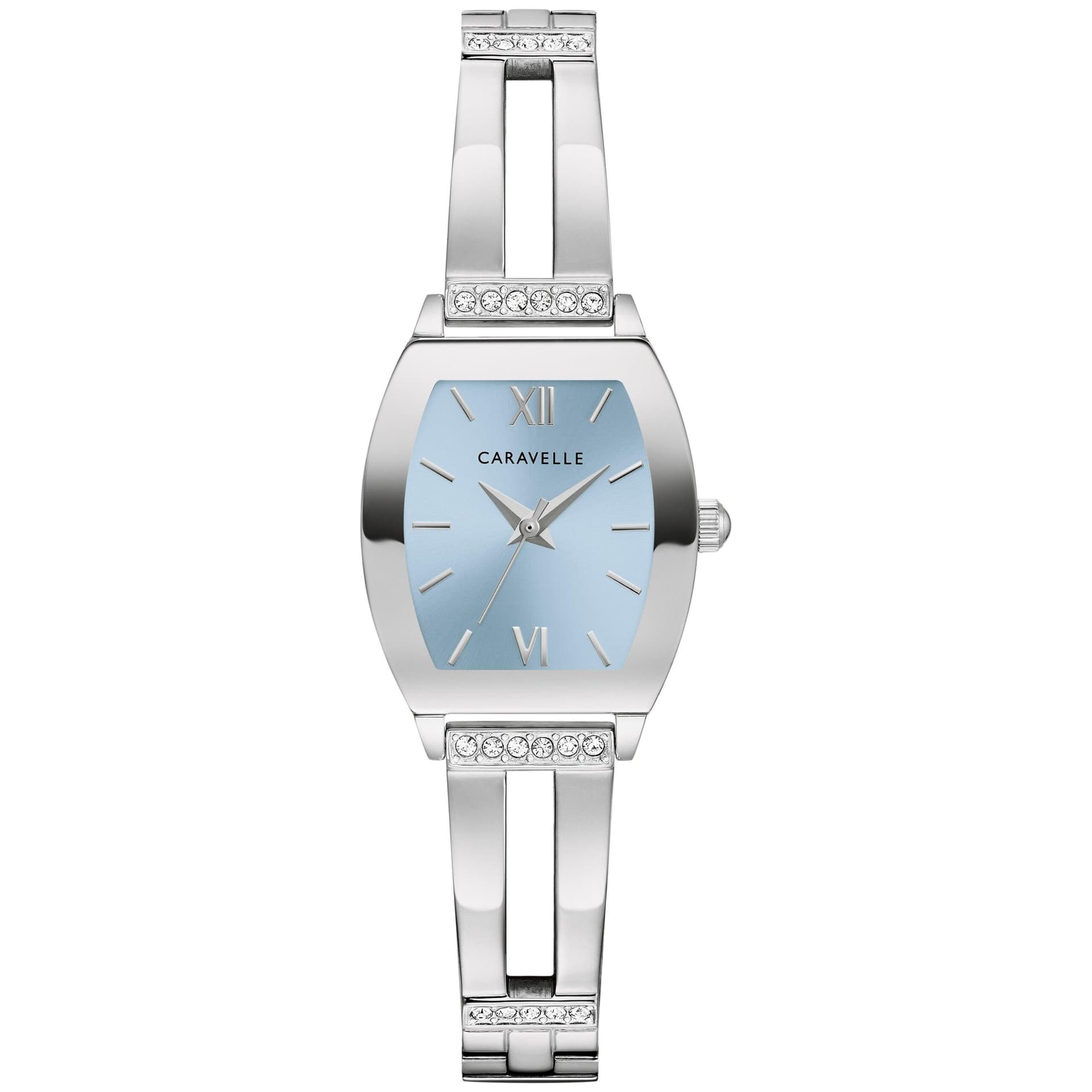 Ladies Modern Silver-Tone Stainless Steel Expansion Watch Light Blue Dial