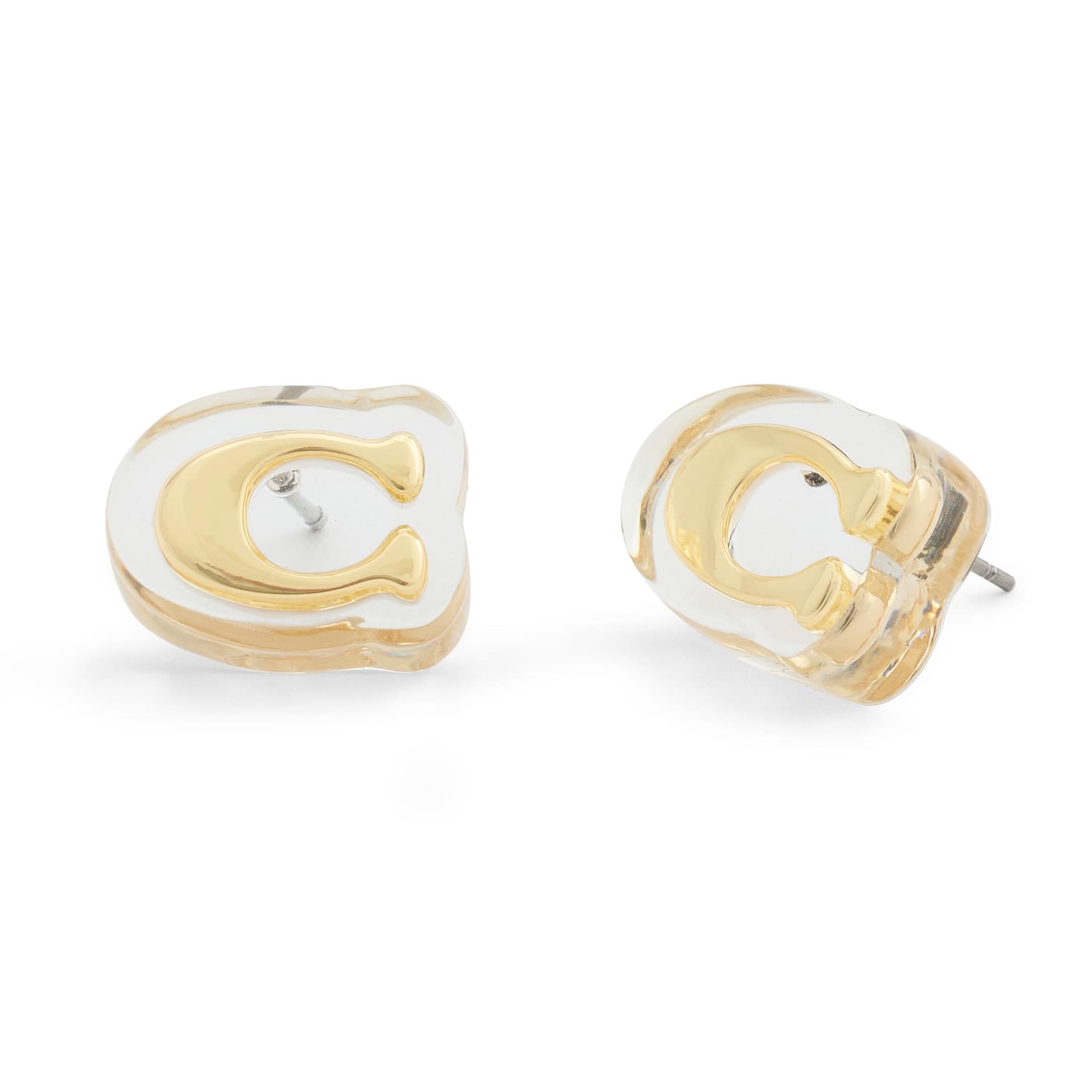 Signature C Lucite Stud Earrings - Gold/Clear