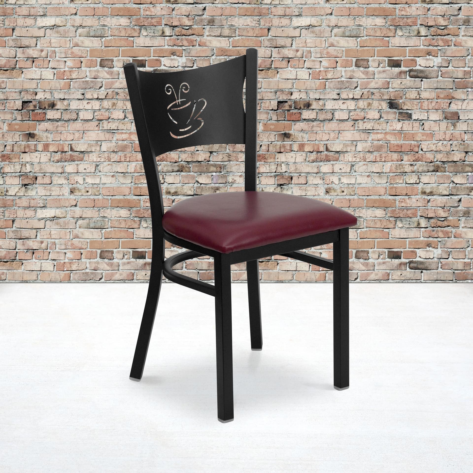 Black Coffee Back Metal Restaurant Chair with Burgundy Vinyl Foam Padded Seat