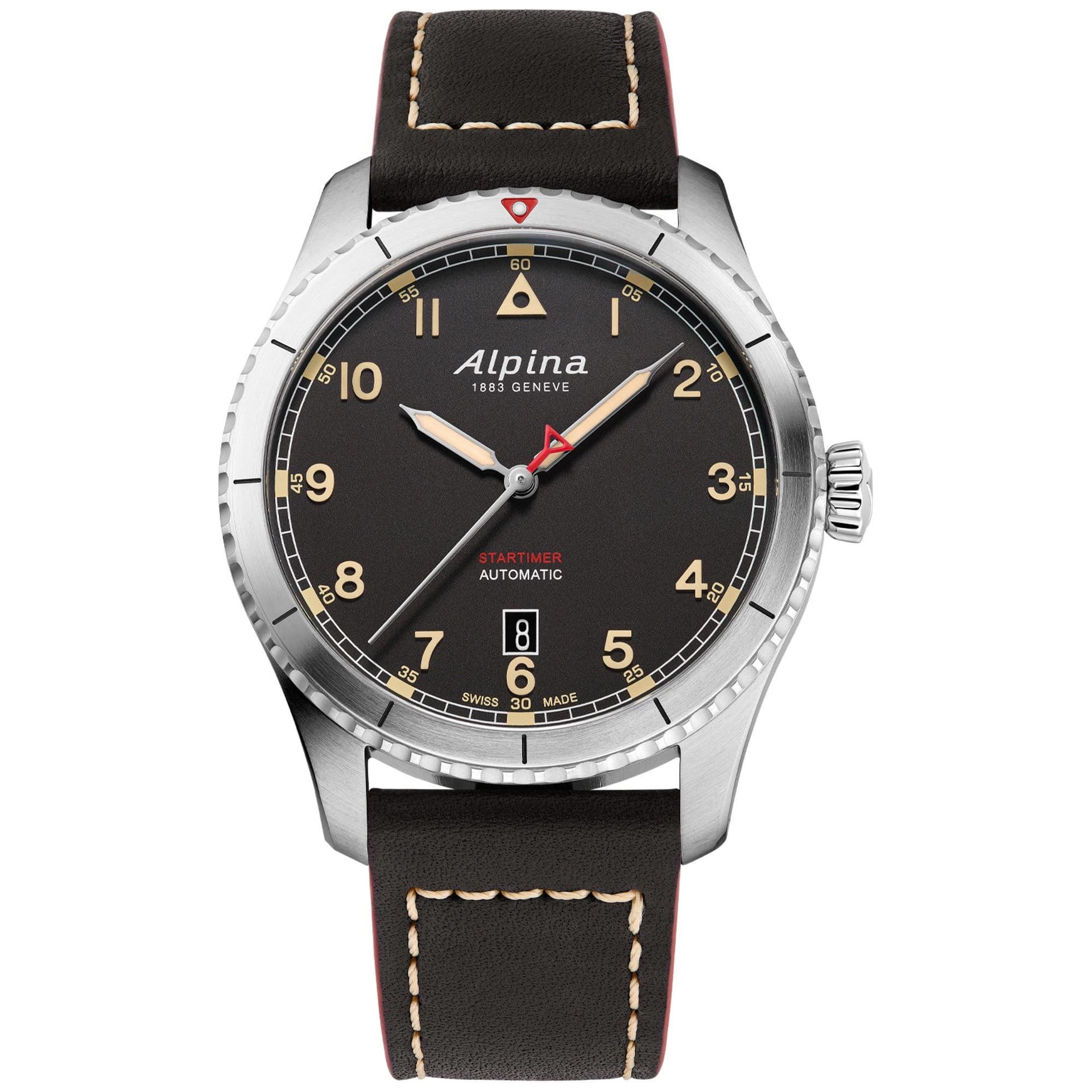 Men's Startimer Pilot Automatic Black Leather Strap Watch Black Dial