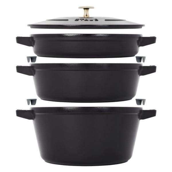 4pc Cast Iron Stackable Cookware Set Matte Black