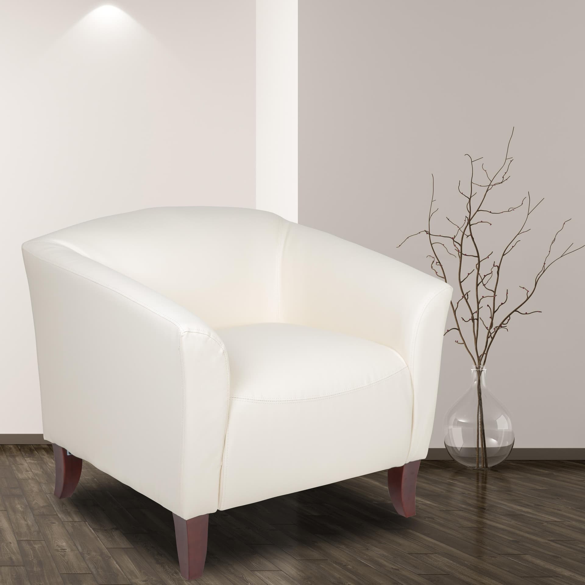 Ivory LeatherSoft Chair with Cherry Wood Feet