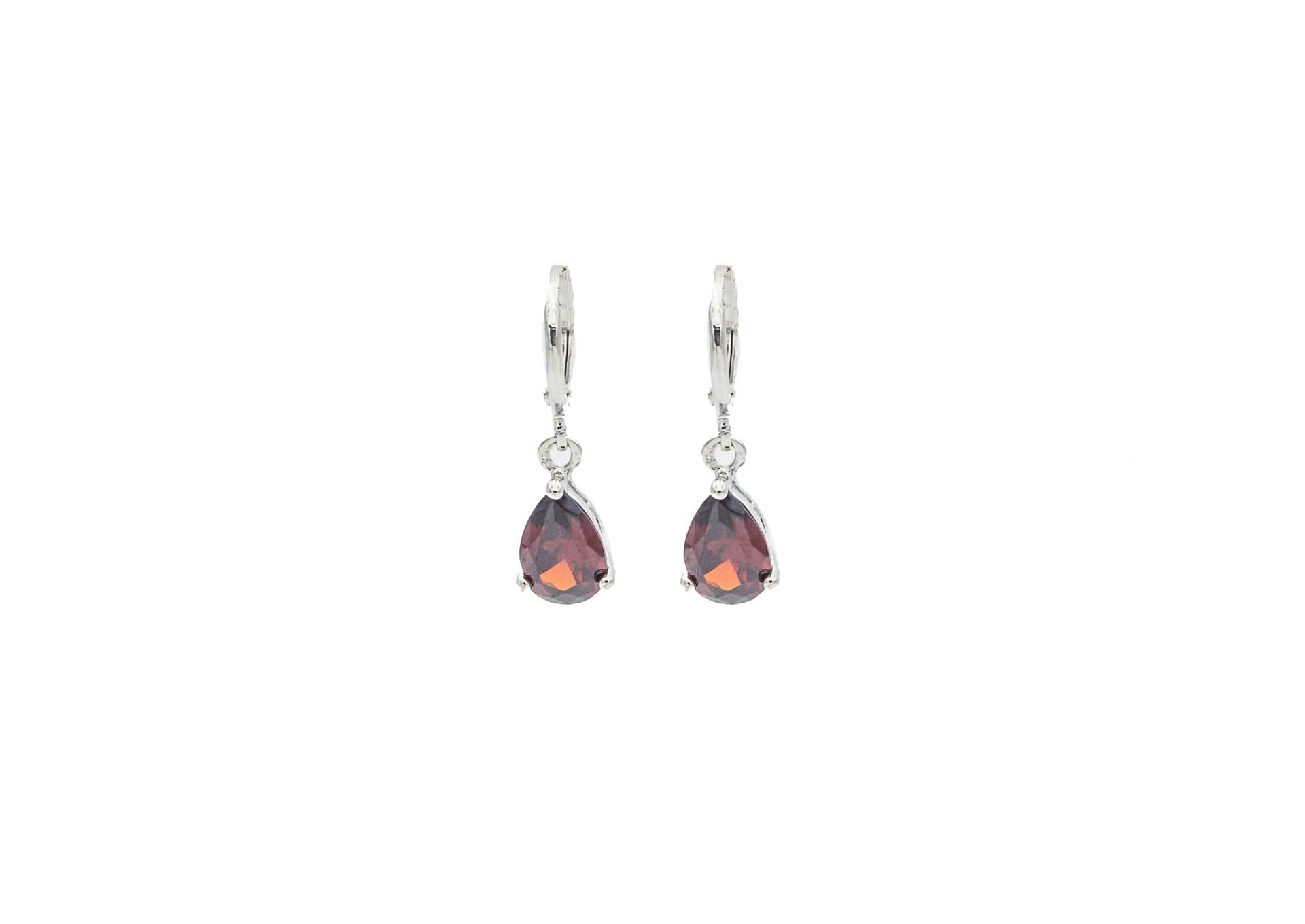Red CZ Teardrop Hoop Earrings