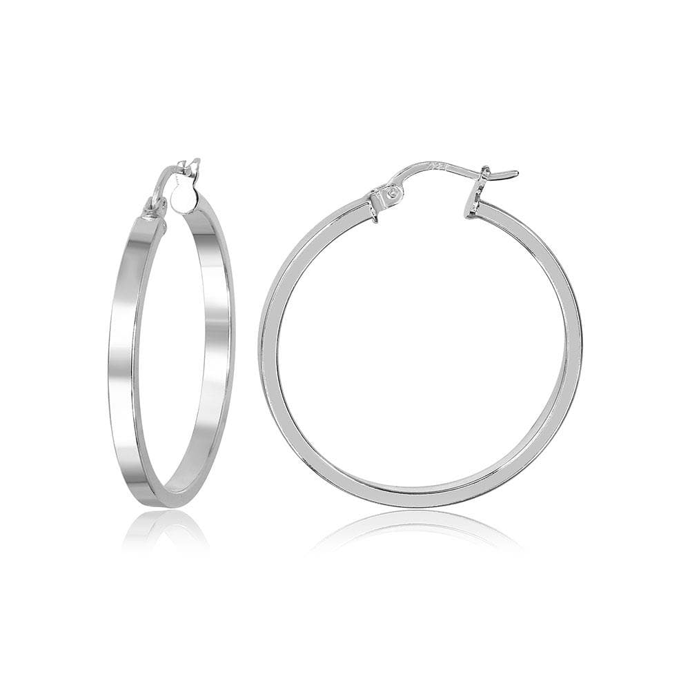 PARIKHS 3MM Square Flat Hoop Earring in 925 Sterling Silver - 18MM