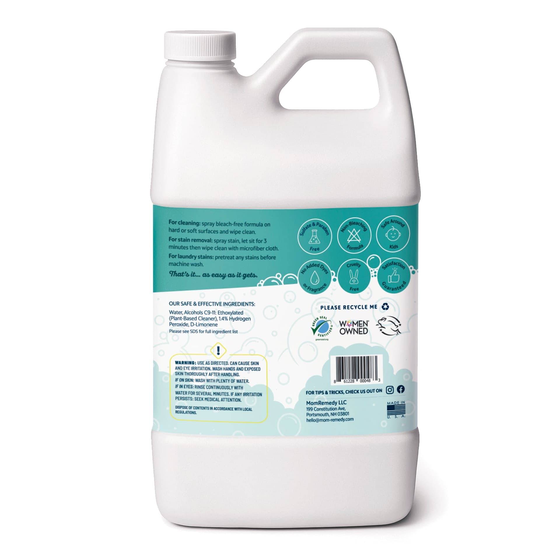 64oz Hydrogen Peroxide based Cleaner & Stain Remover with Reusable Glass Bottle