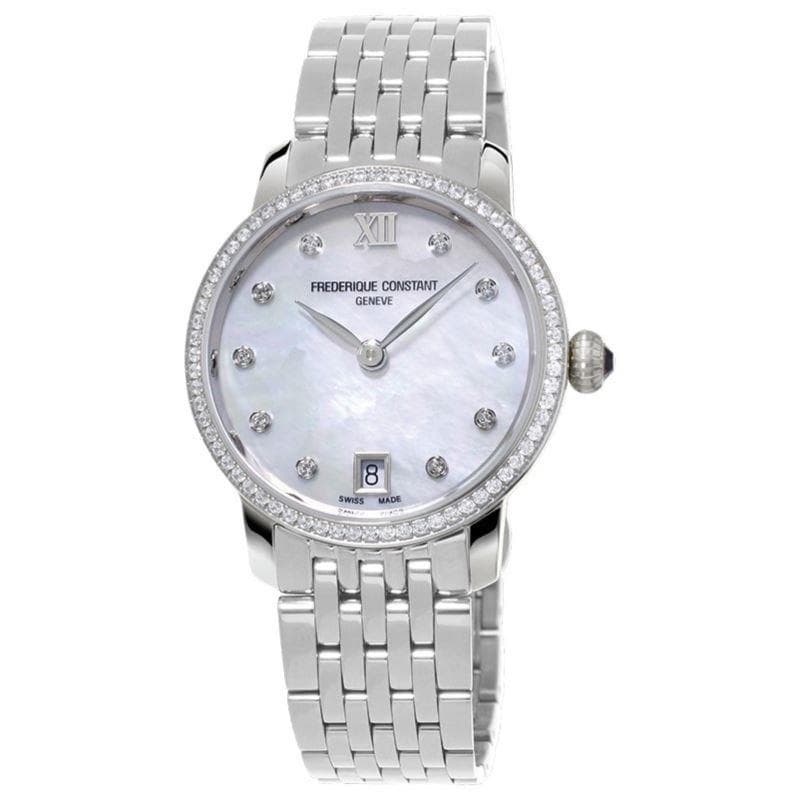 Ladies FC Slimline Quartz Silver-Tone Stainless Steel Bracelet watch, White dial