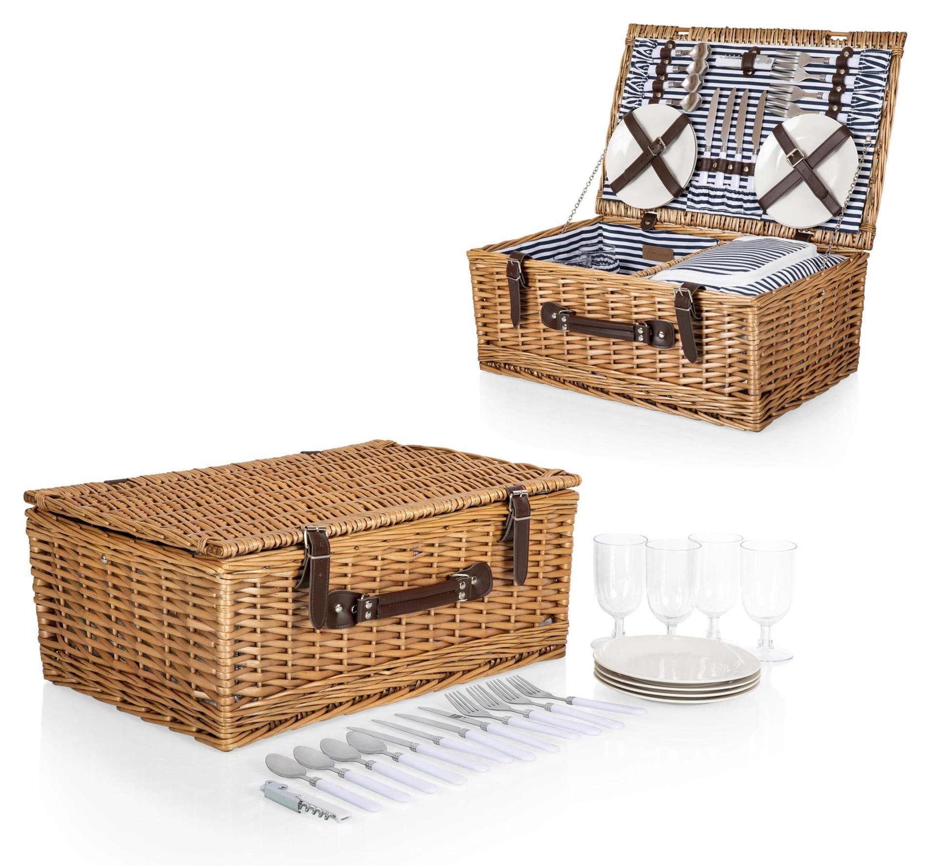 Belmont Picnic Basket Navy Blue & White Stripe