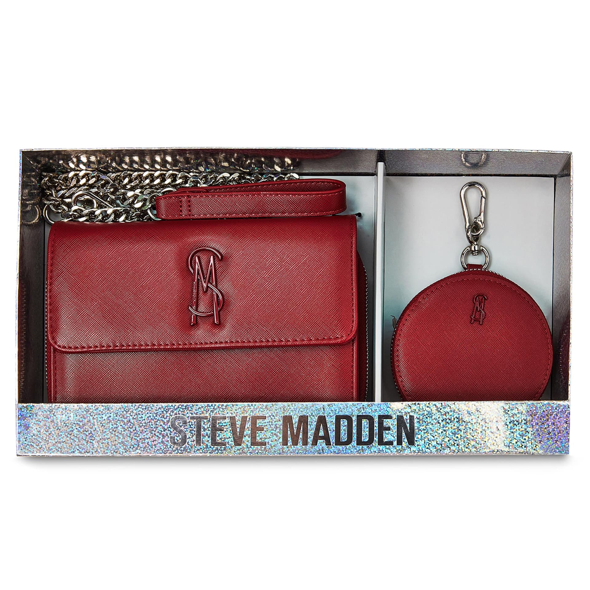 BCARINA Gift Boxed Faux Saffiano Crossbody Wallet Set - Red