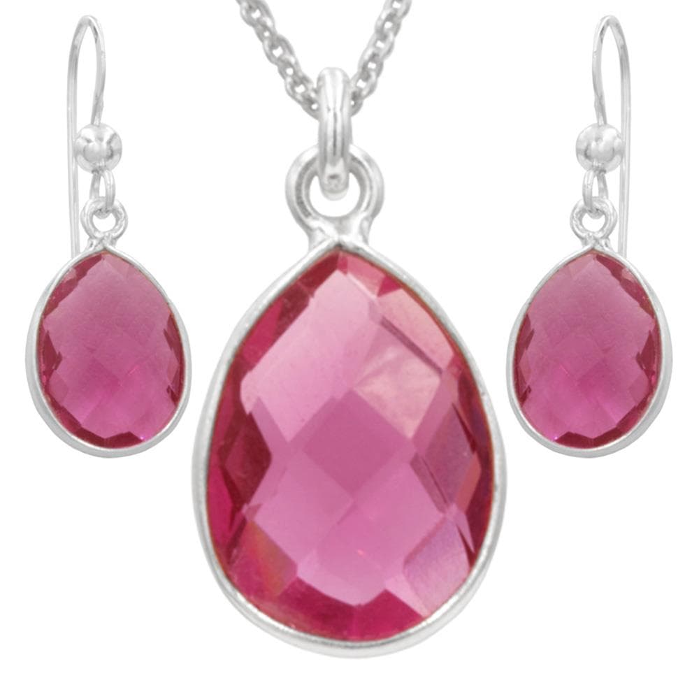 Antwerp's Pink Quartz Earrings and Necklace combination made with pear shaped, genuine quartz