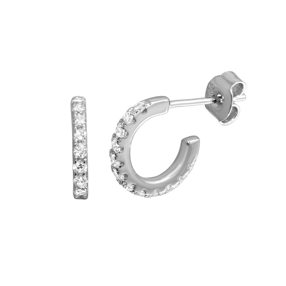 PARIKHS Rhodium Plated Huggie Earring with CZ in 925 Sterling Silver