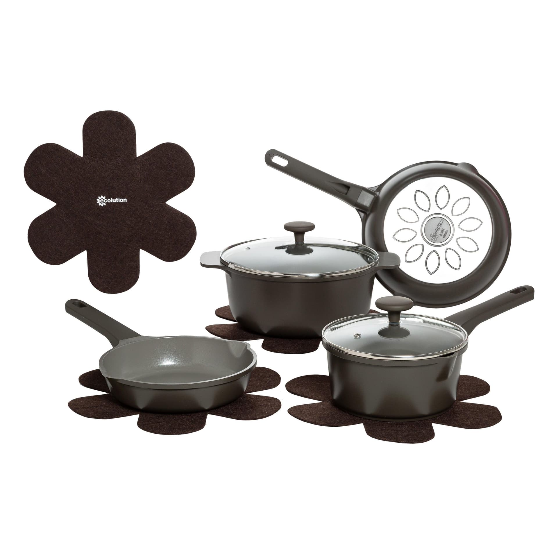 10pc Aria Cast Aluminum Cookware Set Charcoal