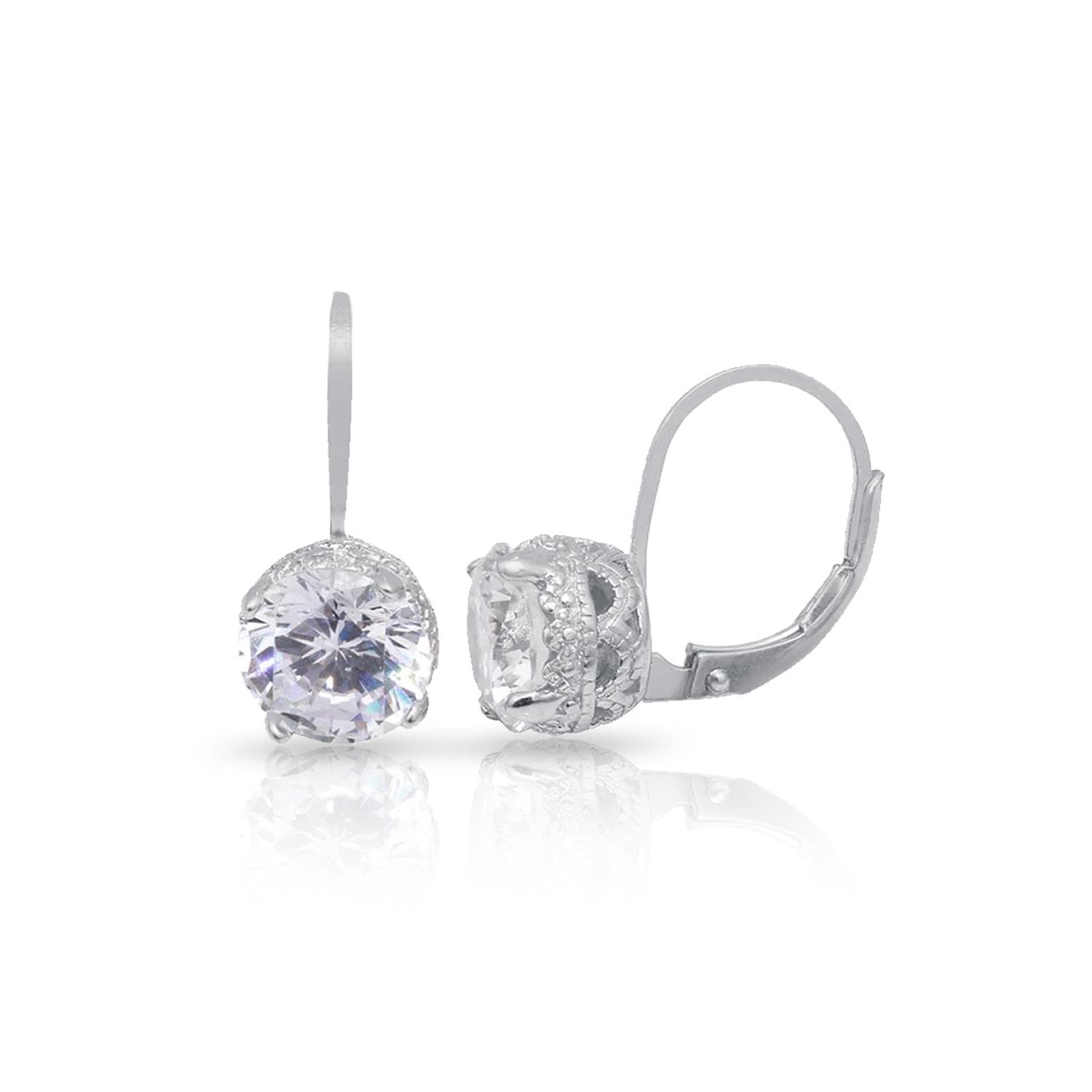 PARIKHS Rhodium Plated Round CZ Hoop Earrings in 925 Sterling Silver