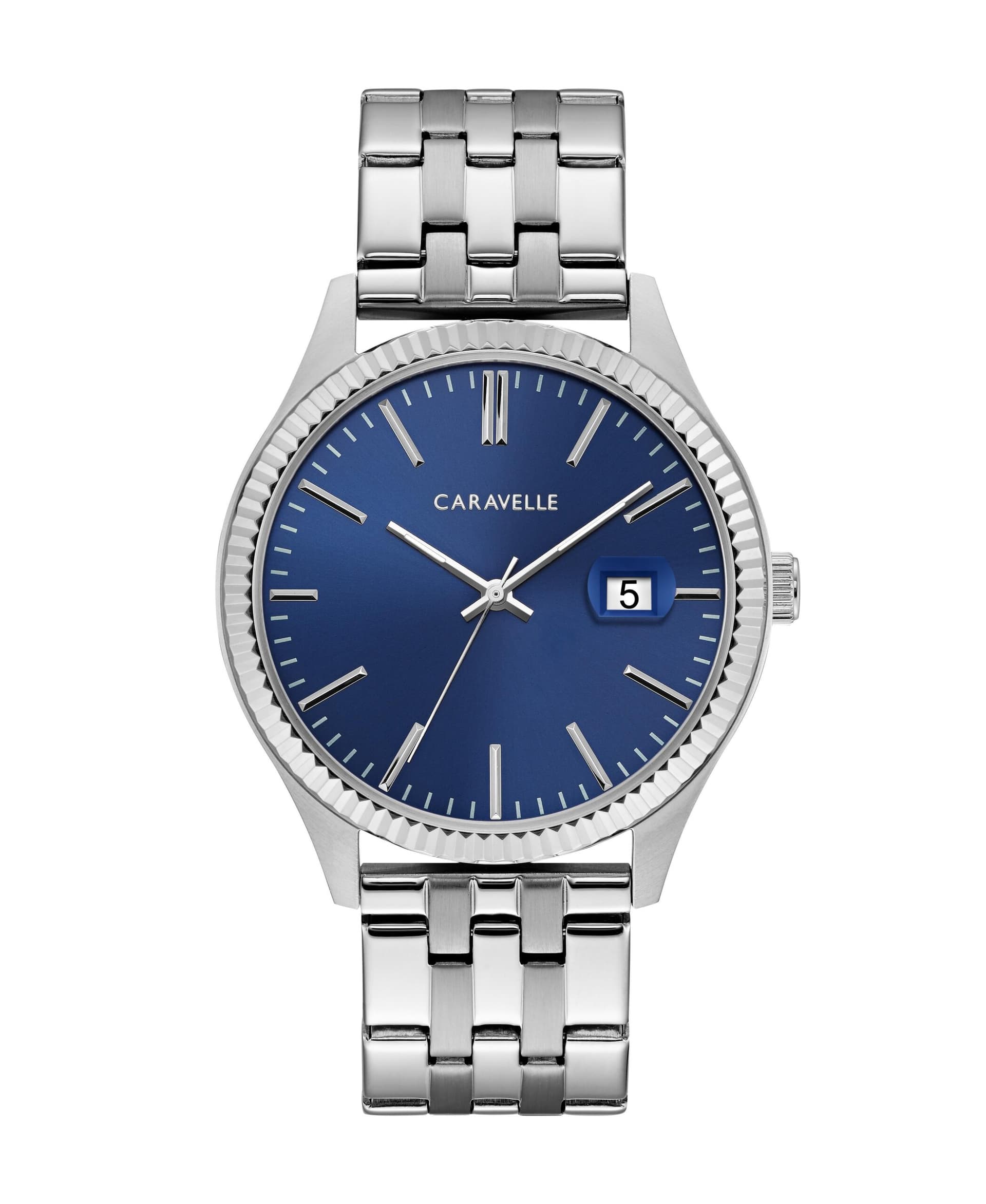 Men's Silver-Tone Stainless Steel Watch Dark Blue Dial