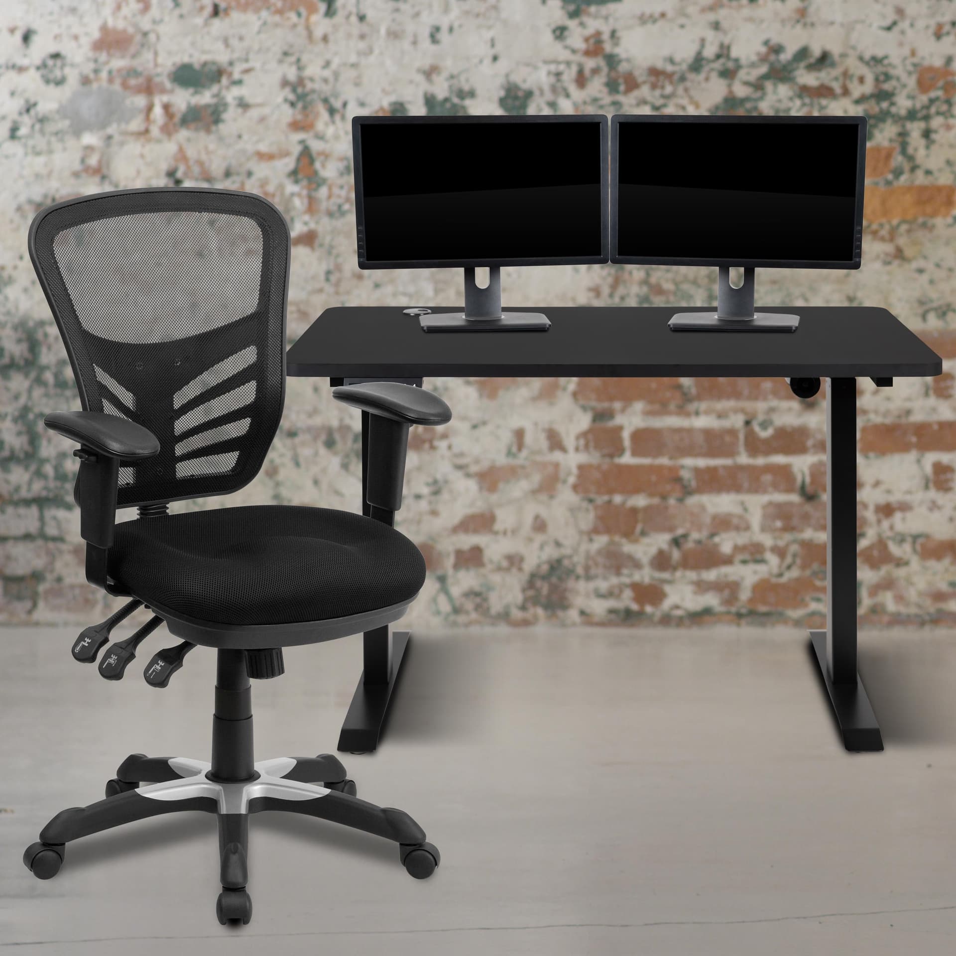 48" Wide Black Electric Adjustable Standing Desk & Black Ergonomic Office Chair