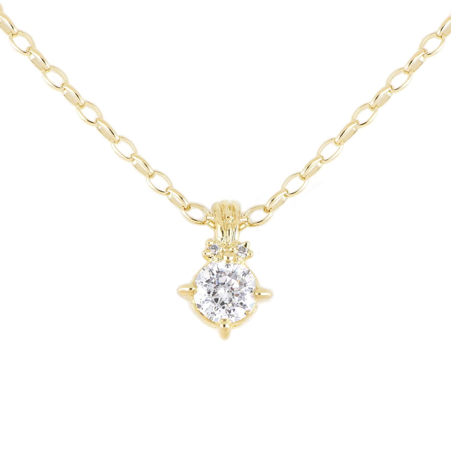 Diamante 2 Carat CZ 102 Facets Necklace - Gold. 16"L. Lobster claw clasp closure.
