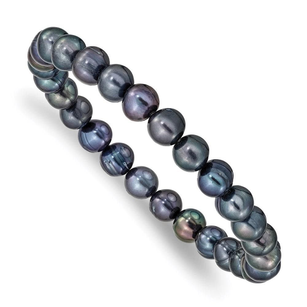 Black Semi-round Freshwater Cultured Pearl Stretch Bracelet 6-7mm