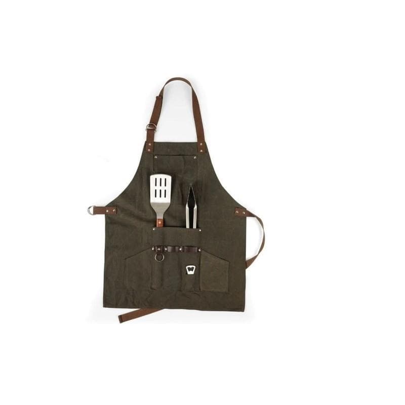 BBQ Apron - Khaki Green with Beige Accents