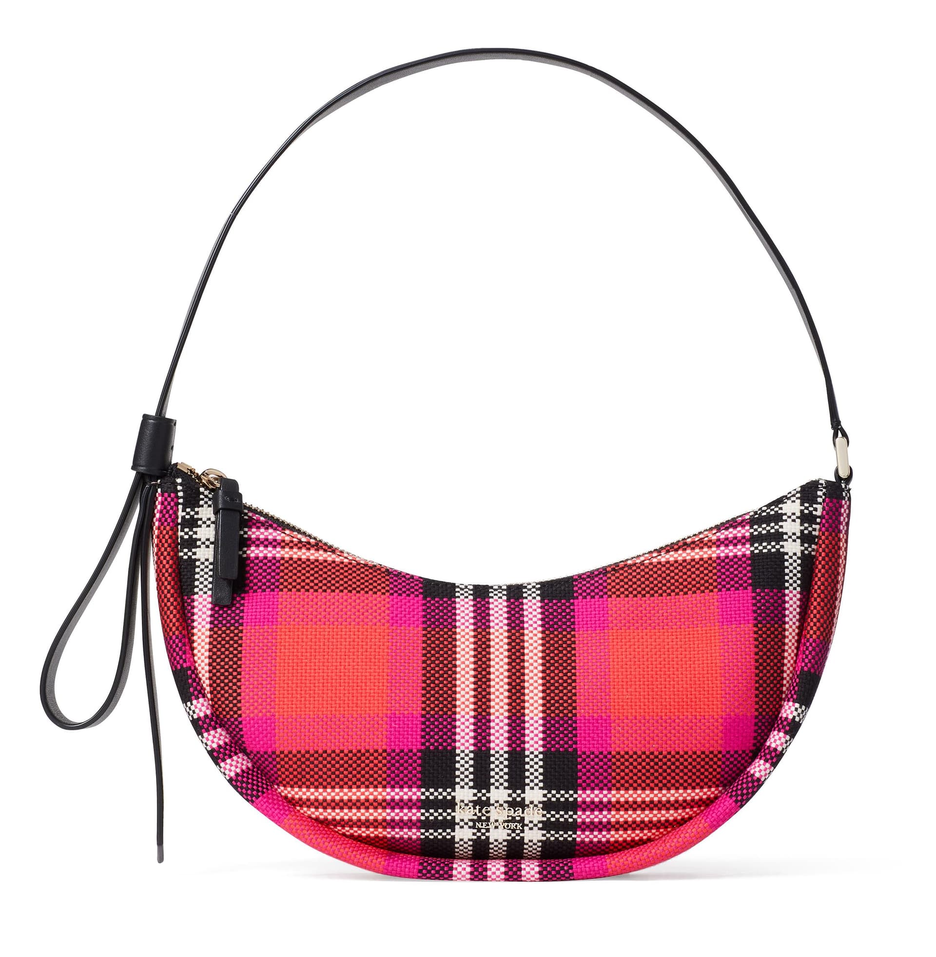 Smile Foliage Plaid Small Shoulder Bag - Pink Multi