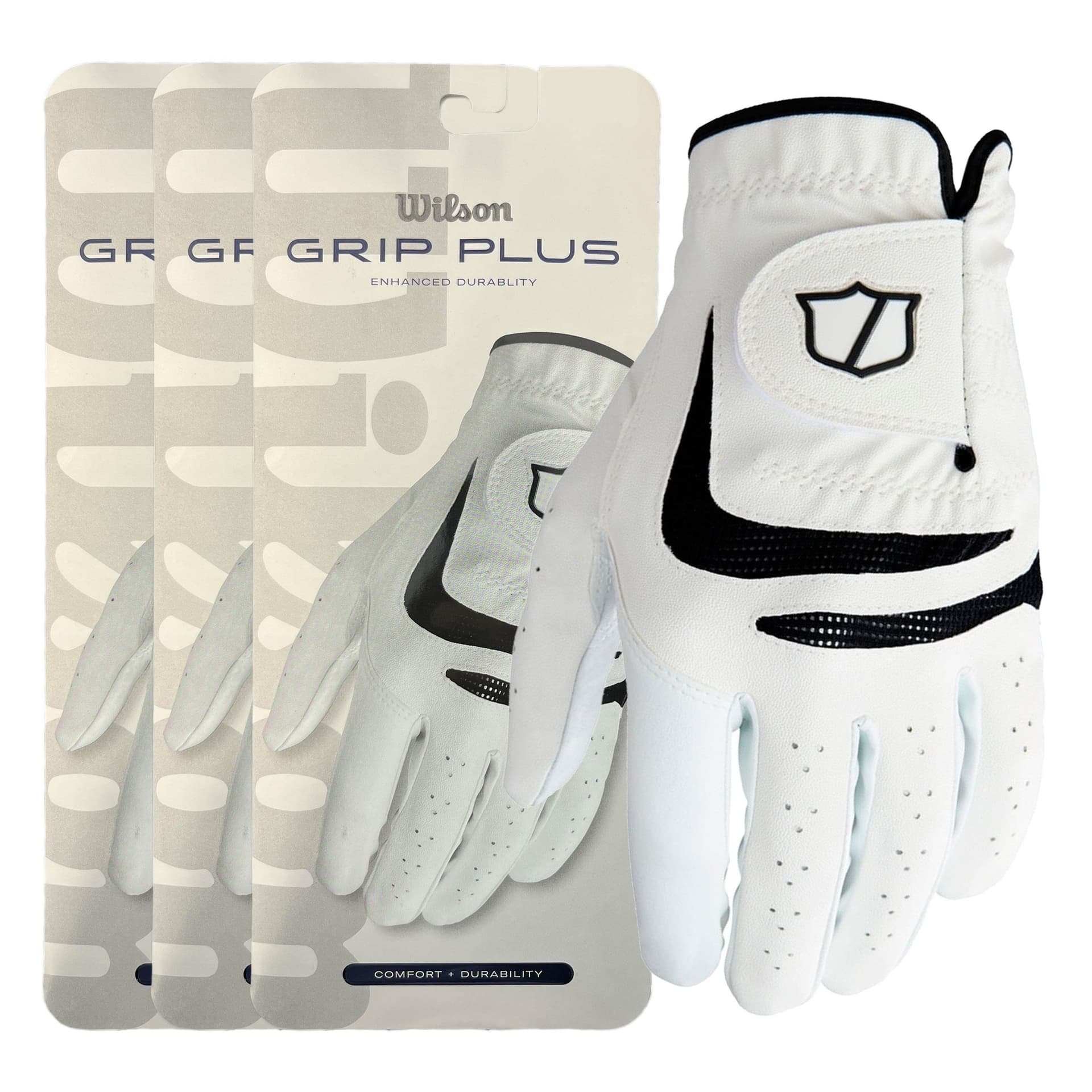 Wilson Grip Plus Men's Golf Glove - White (3 Pack) - Cadet Left Hand/M