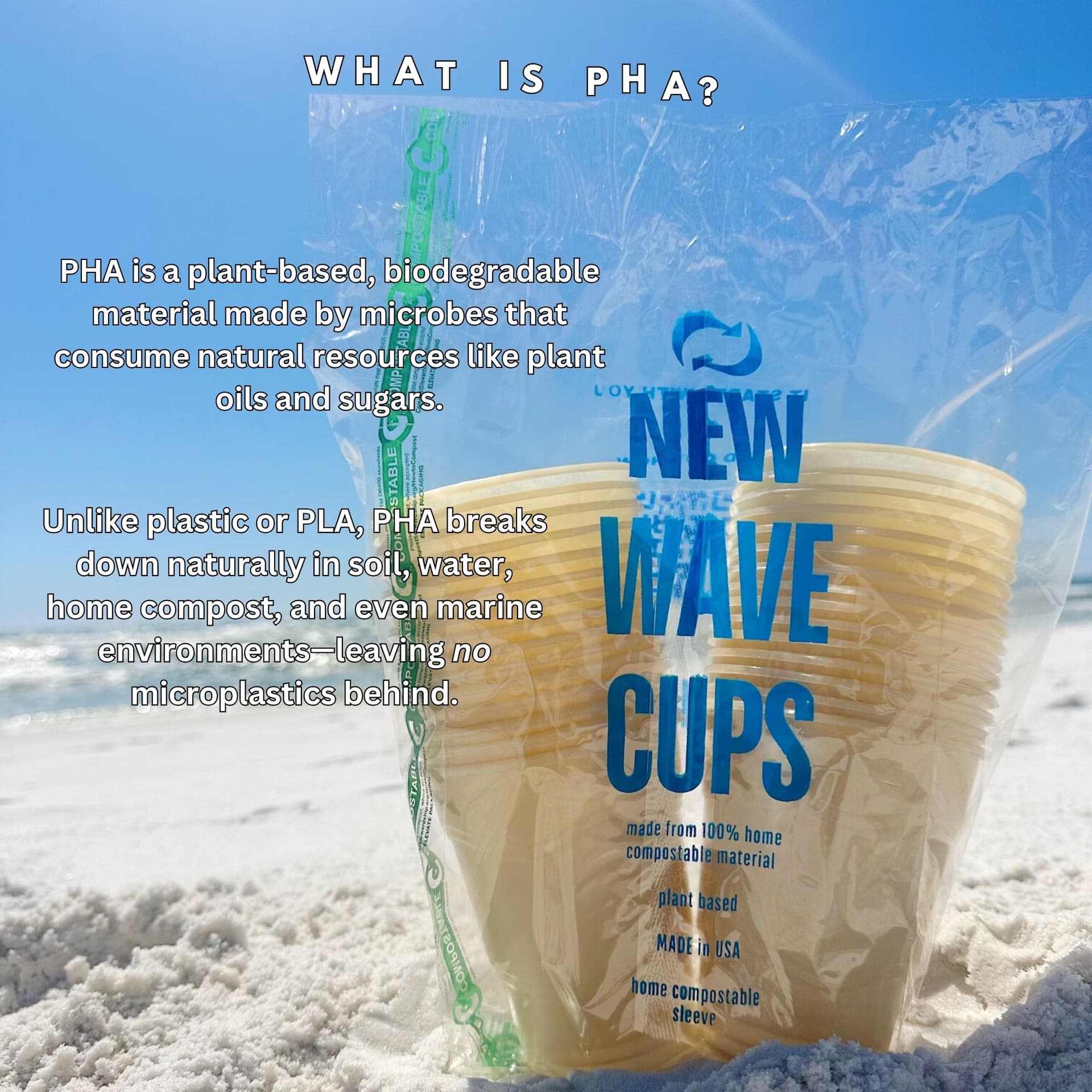 New Wave Cups™ 16 oz Biodegradable PHA Plant-Based Cups | 30 Count Sleeve |