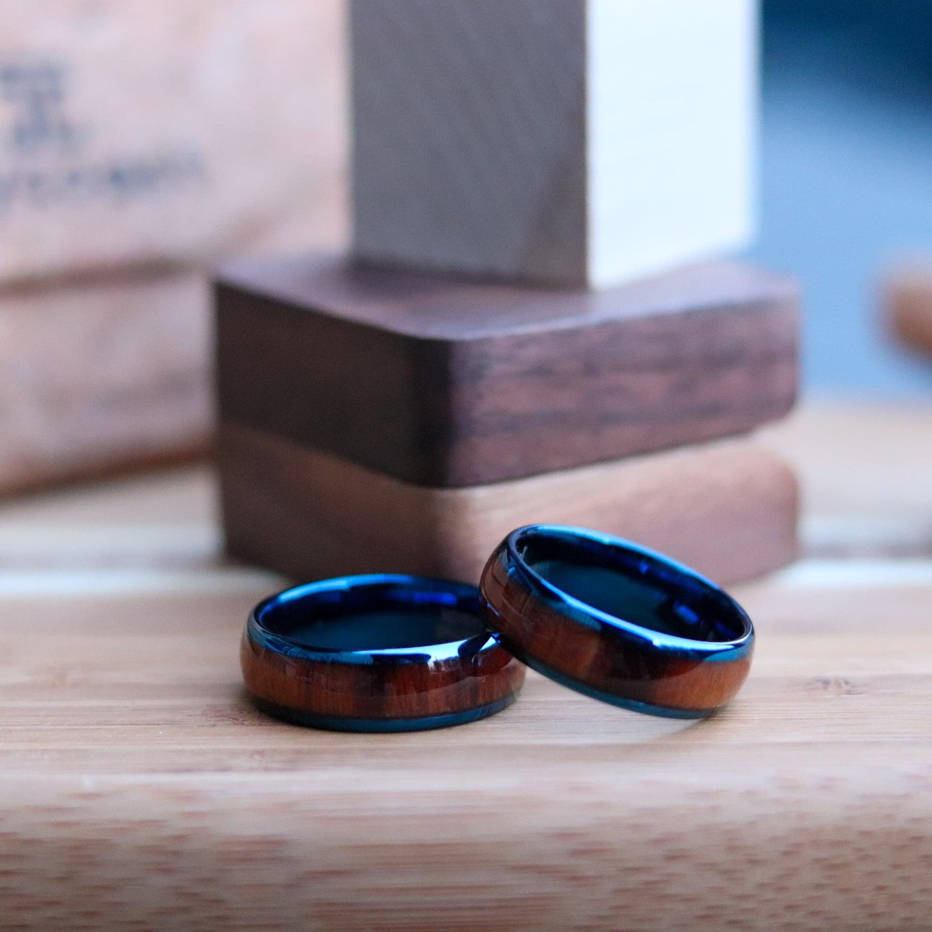 Blue Sazerac - Tungsten & Red Rosewood Ring Size 10